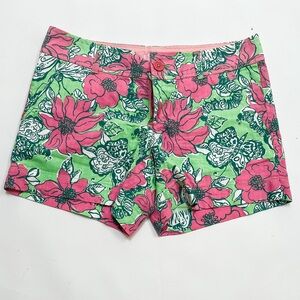 Lilly Pulitzer Cotton Blend Pink Green Bermuda Shorts Sz 4